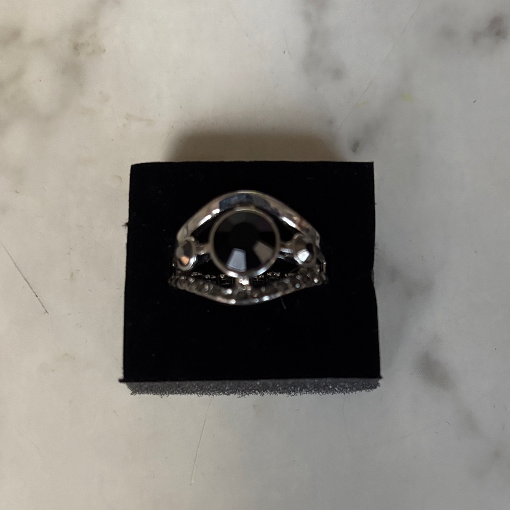 Sterling Silver Black Gemstone Statement Ring